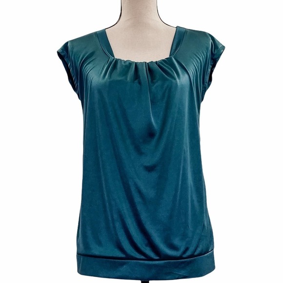 MOSSIMO Teal Blue Pleated Short Sleeve Blouse - Picture 1 of 11